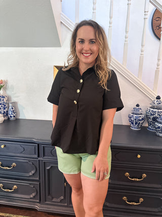 Cathy Button Top- Black-Short Sleeve Top-K. Ellis Boutique