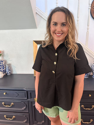 Cathy Button Top- Black-Short Sleeve Top-K. Ellis Boutique