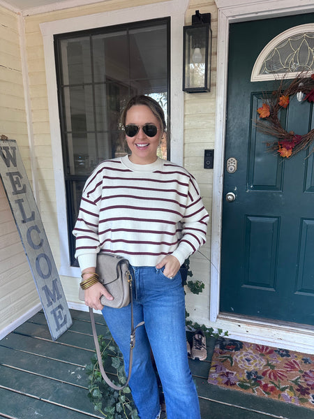 Bridgett Burgundy and Cream Sweater-K. Ellis Boutique