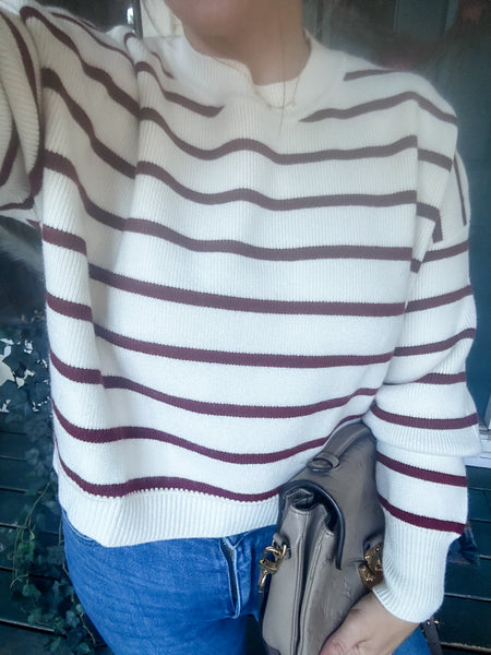 Bridgett Burgundy and Cream Sweater-K. Ellis Boutique