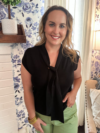 Taylor Tie Top- Black-Short Sleeve Top-K. Ellis Boutique