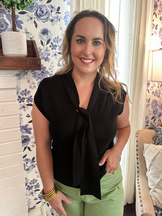 Taylor Tie Top- Black-Short Sleeve Top-K. Ellis Boutique
