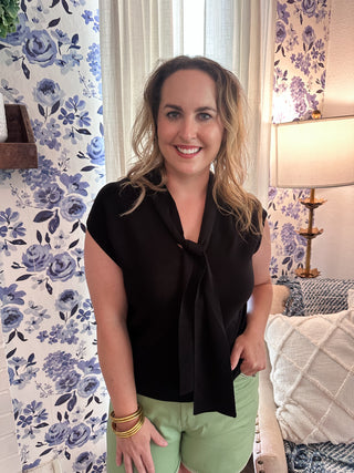 Taylor Tie Top- Black-Short Sleeve Top-K. Ellis Boutique