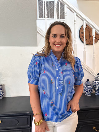 Striped Bloom Top-Short Sleeve Top-K. Ellis Boutique
