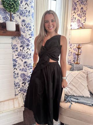 Knotted Flower Midi Dress- Black-Midi/Maxi Dress-K. Ellis Boutique