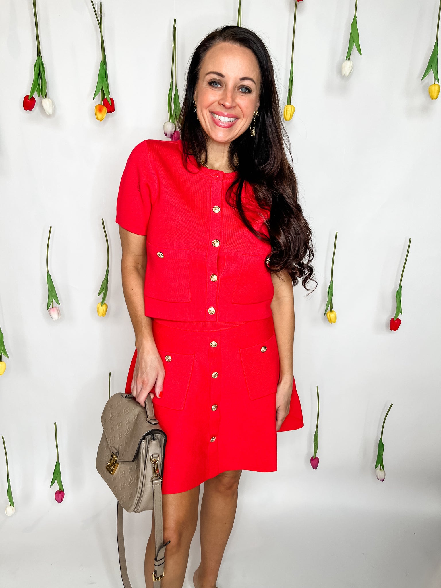 Button Down Sweater Top - Red-K. Ellis Boutique