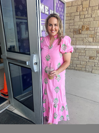 Botanical Bliss Midi Dress- Pink-Midi/Maxi Dress-K. Ellis Boutique