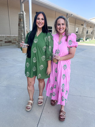 Botanical Bliss Midi Dress- Pink-Midi/Maxi Dress-K. Ellis Boutique