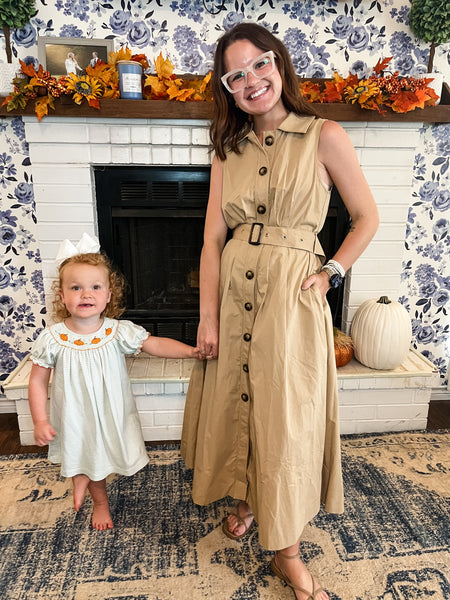 Kassie Sleeveless Button Down Midi- Taupe-K. Ellis Boutique