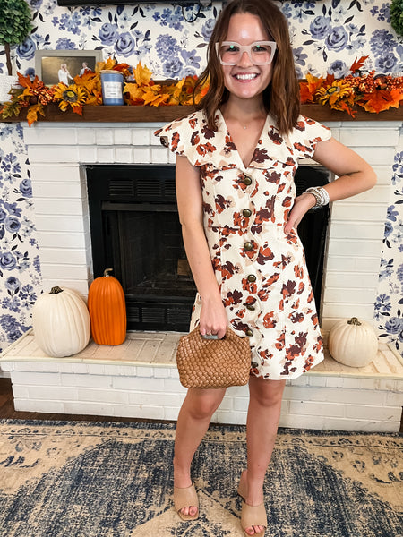 Printed Scalloped Button Down Dress-Taupe-K. Ellis Boutique