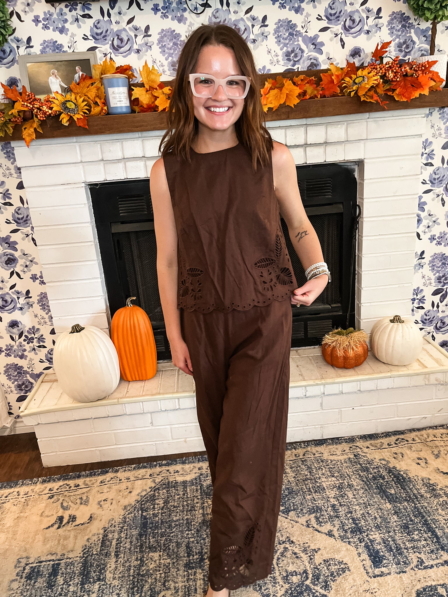 Embroidered Sleeveless Jumpsuit- Chocolate Brown-K. Ellis Boutique