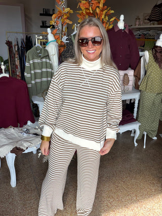 Weekend Stripe Lounge Set- Cream-Set-K. Ellis Boutique