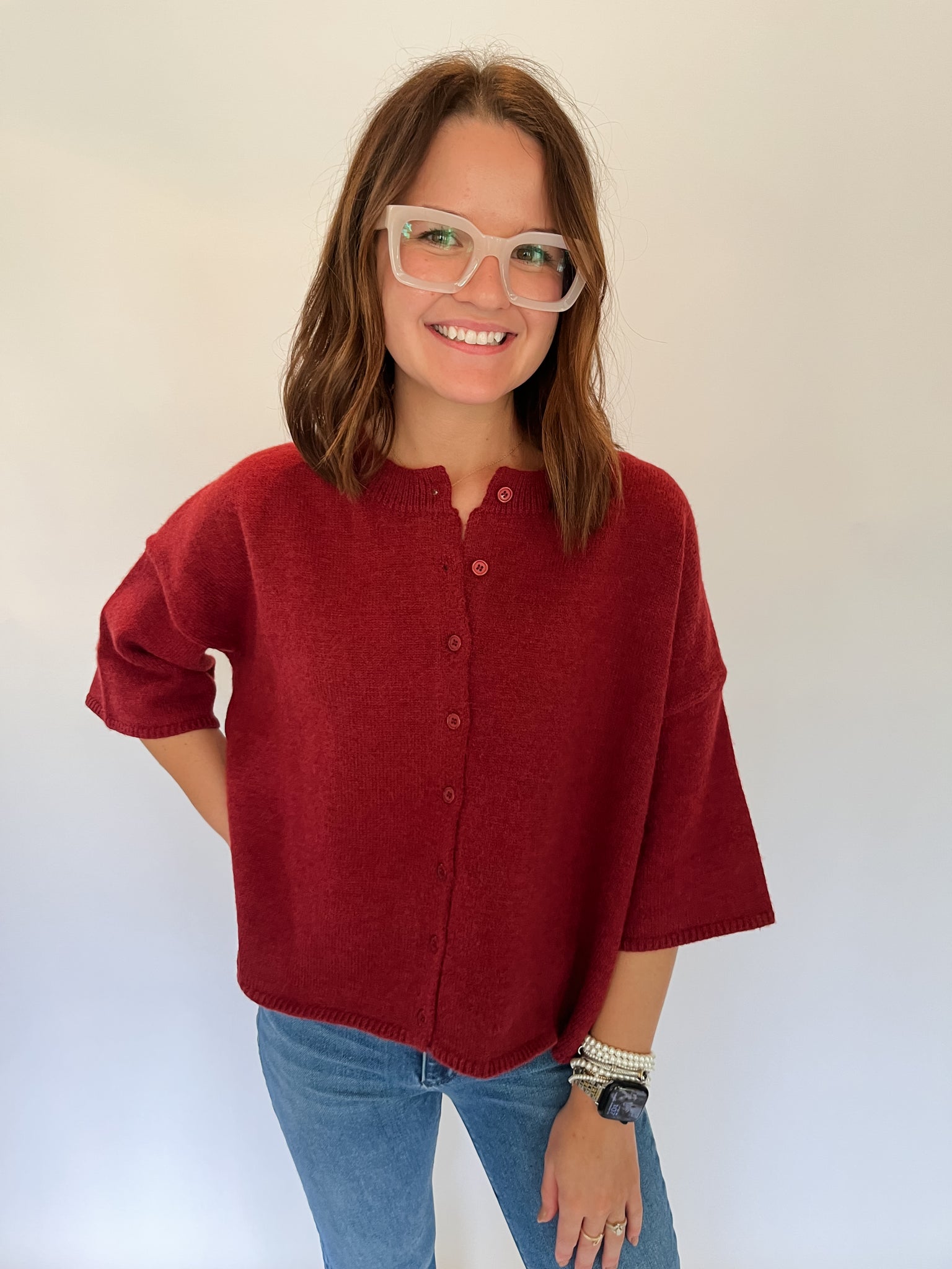 Knit Button Down- Burgundy-K. Ellis Boutique