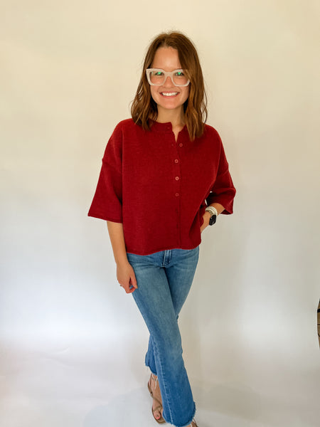 Knit Button Down- Burgundy-K. Ellis Boutique