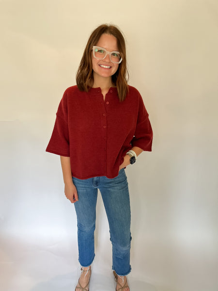 Knit Button Down- Burgundy-K. Ellis Boutique