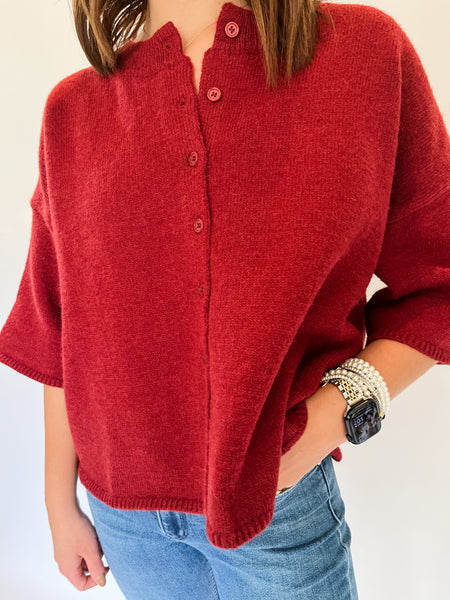 Knit Button Down- Burgundy-K. Ellis Boutique