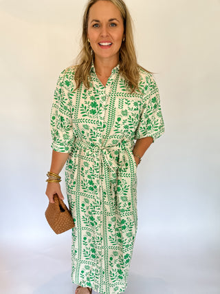 Floral Collared Button Down Midi- Green-K. Ellis Boutique