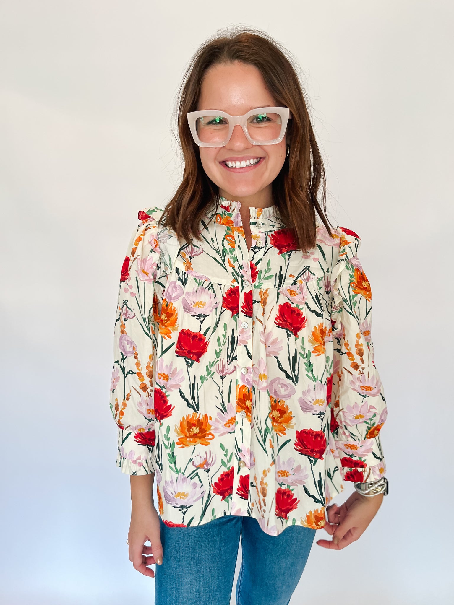 Floral Print Ecru Cotton Poplin - Ecru-K. Ellis Boutique