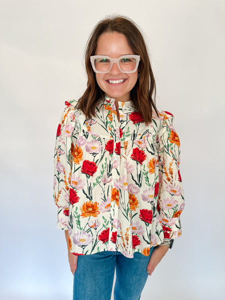 Floral Print Ecru Cotton Poplin - Ecru-K. Ellis Boutique