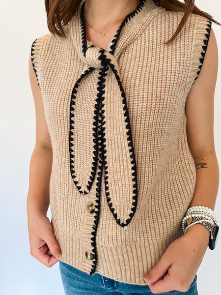 Sleeveless Knit Top Knot Closure- Taupe-K. Ellis Boutique