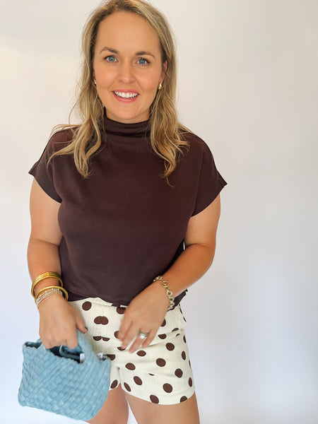 Textured Dots Shorts- Ivory & Brown-K. Ellis Boutique