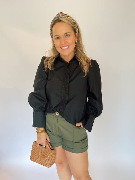 PinTuck Rolled Cuff Shorts- Olive-K. Ellis Boutique