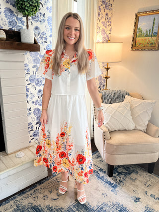 Julie Floral Print Skirt Set- Off White-K. Ellis Boutique