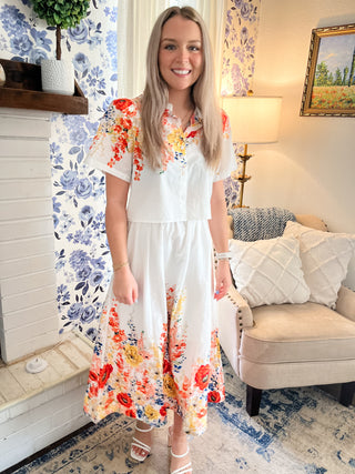 Julie Floral Print Skirt Set- Off White-K. Ellis Boutique