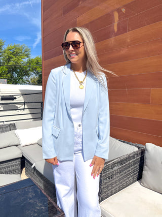 Scarlett Flap Pocket Blazer- Light Blue-Jacket-K. Ellis Boutique