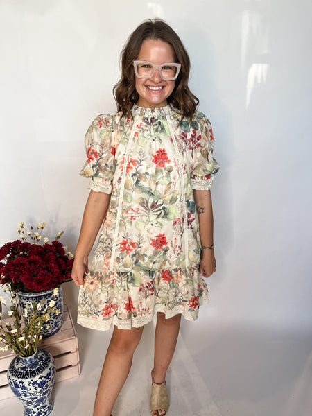 Floral Print Lace Trim Detail Baby Doll Dress-K. Ellis Boutique