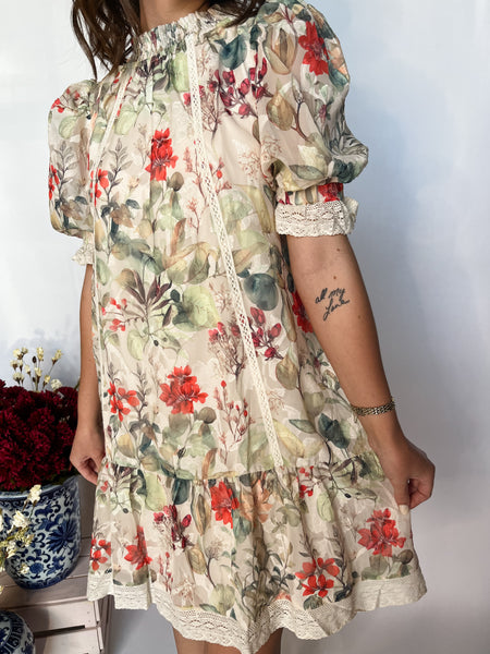 Floral Print Lace Trim Detail Baby Doll Dress-K. Ellis Boutique