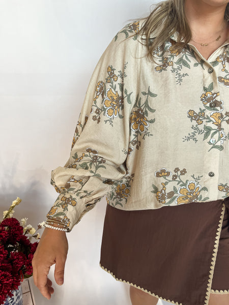 Floral Button Up- Ecru-K. Ellis Boutique
