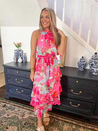 Calista Ruffle Midi Dress- Floral-Midi/Maxi Dress-K. Ellis Boutique