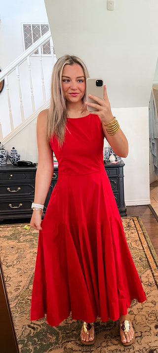 Halter Neck A-line Midi Dress- Red-Midi/Maxi Dress-K. Ellis Boutique