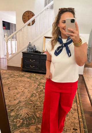Cap Sleeve Crew Neck Top- Off White-Short Sleeve Top-K. Ellis Boutique