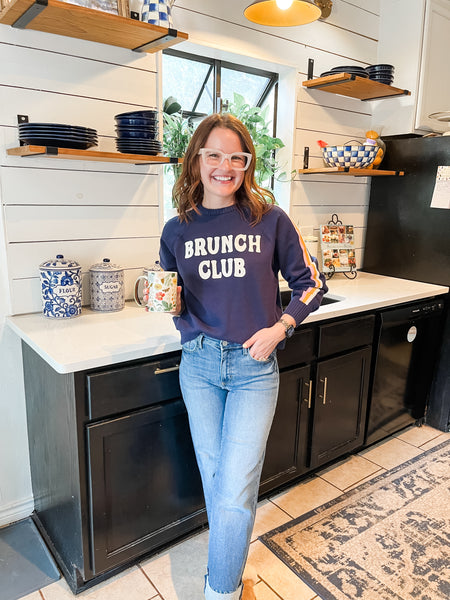 Brunch Club Sweater- Navy-K. Ellis Boutique