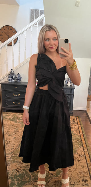 Knotted Flower Midi Dress- Black-Midi/Maxi Dress-K. Ellis Boutique