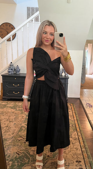 Knotted Flower Midi Dress- Black-Midi/Maxi Dress-K. Ellis Boutique