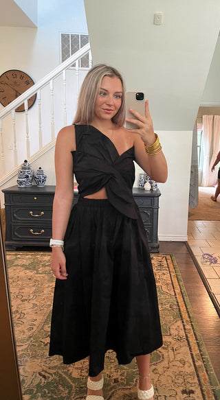 Knotted Flower Midi Dress- Black-Midi/Maxi Dress-K. Ellis Boutique