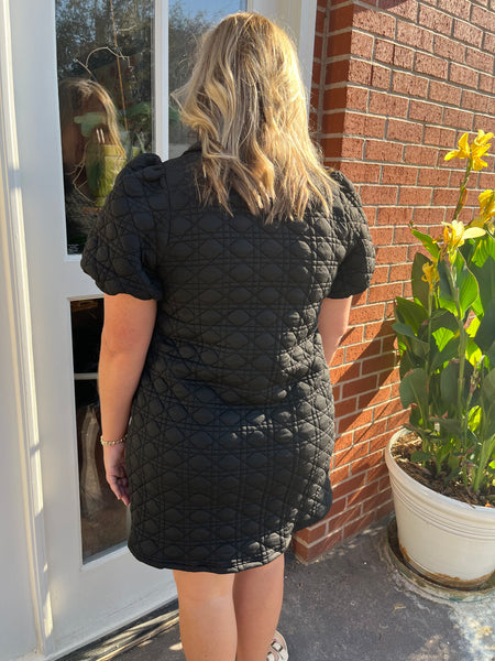 Quilted Zip-Up Mini Dress- Black-K. Ellis Boutique