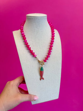 Fish Charm Necklace - Pink-Necklace-K. Ellis Boutique
