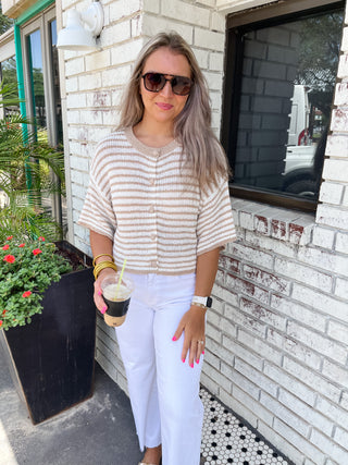 Coastal Knit Top– Oatmeal-Short Sleeve Top-K. Ellis Boutique