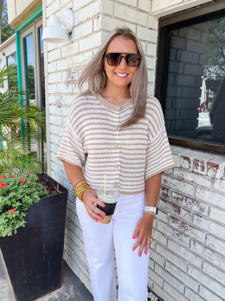Coastal Knit Top– Oatmeal-Short Sleeve Top-K. Ellis Boutique