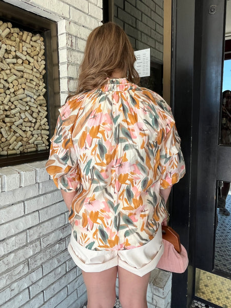 Printed V-Neck Blouse - Rust-K. Ellis Boutique