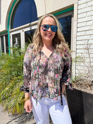 Lucy Paris Floral Blouse- Black-K. Ellis Boutique