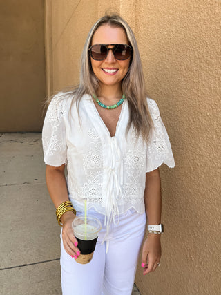 Sweet Magnolia Eyelet Top-Short Sleeve Top-K. Ellis Boutique
