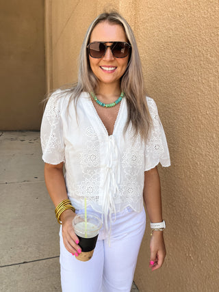 Sweet Magnolia Eyelet Top-Short Sleeve Top-K. Ellis Boutique