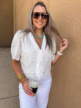 Sweet Magnolia Eyelet Top-Short Sleeve Top-K. Ellis Boutique