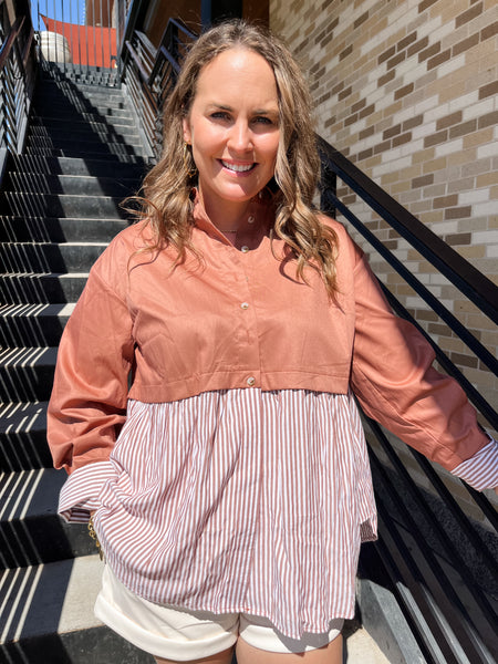 Solid and Striped Twofer Long Sleeve Top - Ginger-K. Ellis Boutique