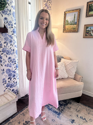 Striped Midi Dress- Pink-K. Ellis Boutique